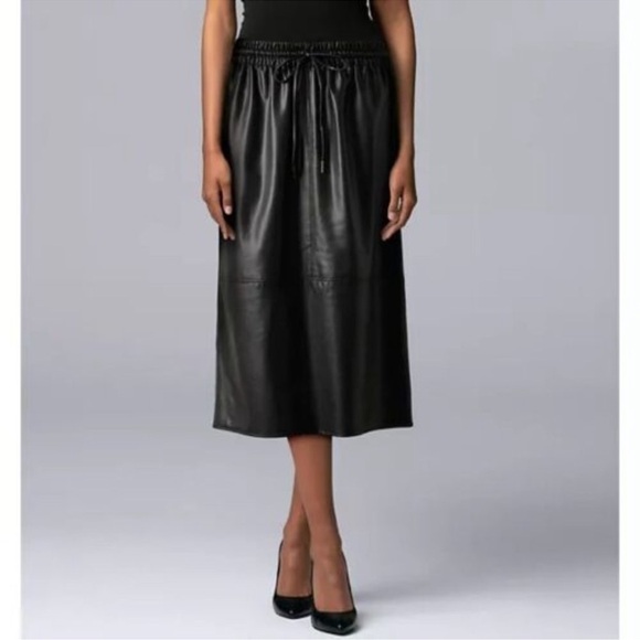 NWT Simply Vera Vera Wang Faux-Leather Midi Skirt in Vera Black M - Picture 3 of 15